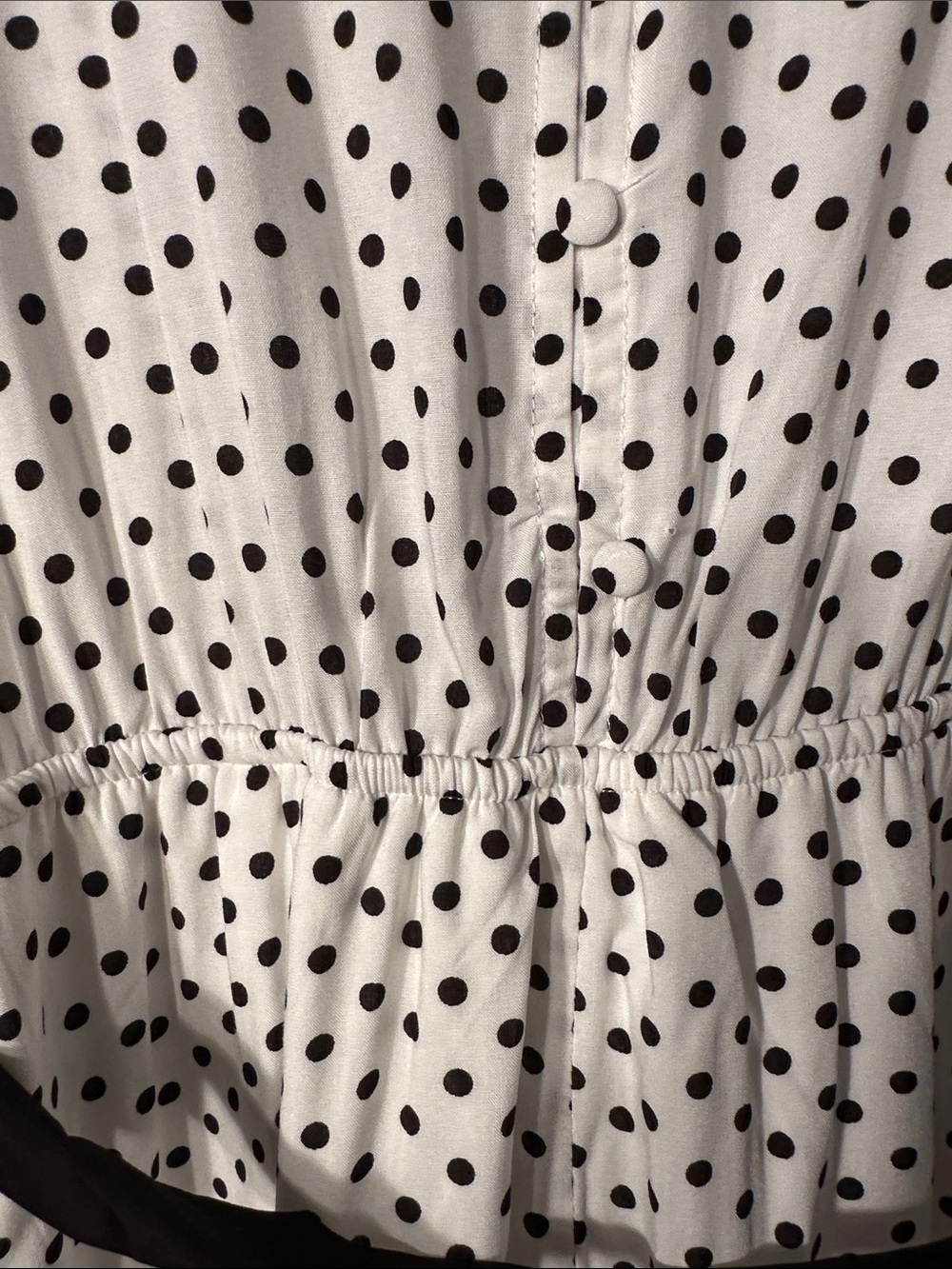 Polka Dot V-Neck Short Sleeve Romper with Black Waistband - White/Black - Picture 12 of 14